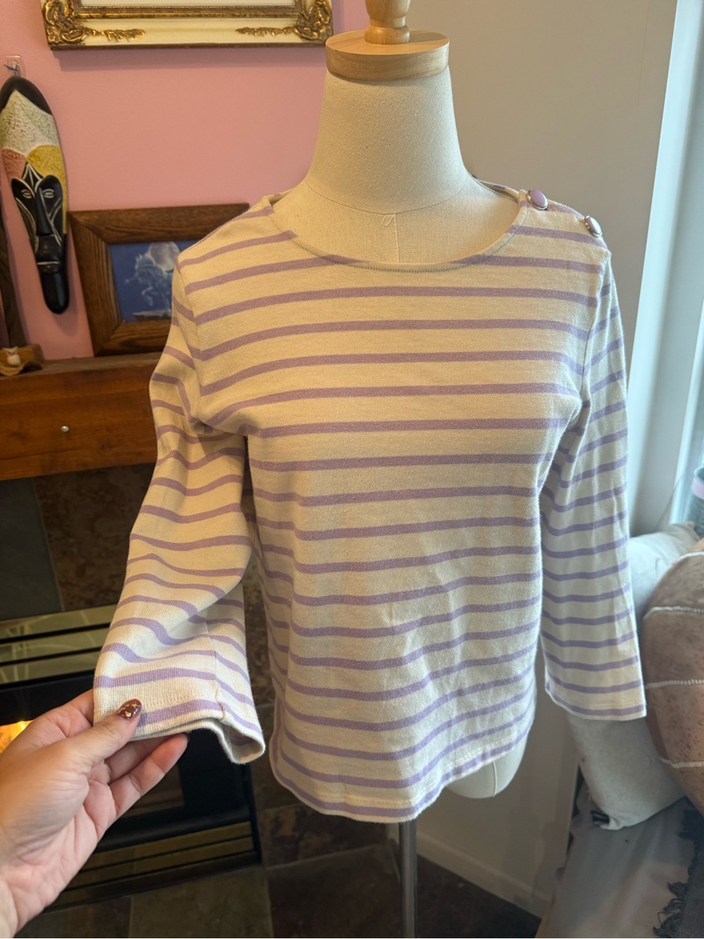 Sézane Colette Marinière in Lilac/Ecru - Picture 3 of 5